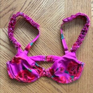 LPA Viola Bikini Top XS Underwire Ruffle Pink Red Rockin Floral Rose Revolve